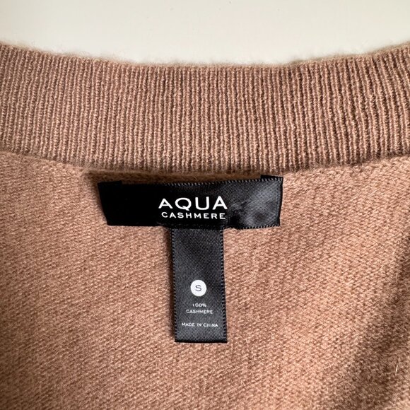 AQUA Cashmere Shell Stitch Sleeve Cashmere Sweater-Wheat Ivory - Picture 7 of 8